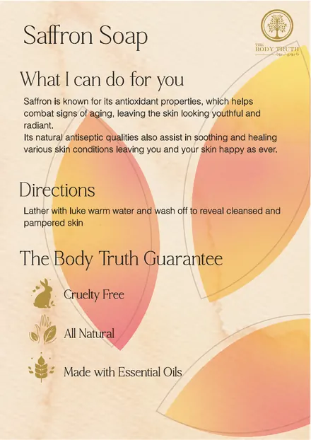 Framed product card for the Saffron soap