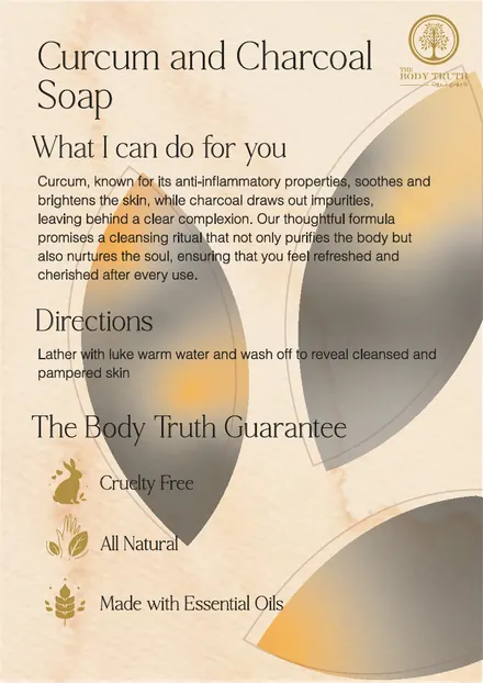 Framed product card for the Curcum and Charcoal soap