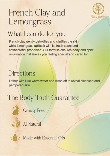 Framed product card for the French Clay and Lemongrass soap