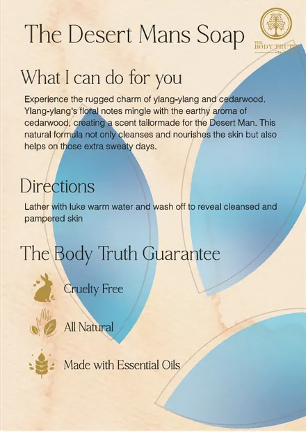 Framed product card for the The Desert Man soap
