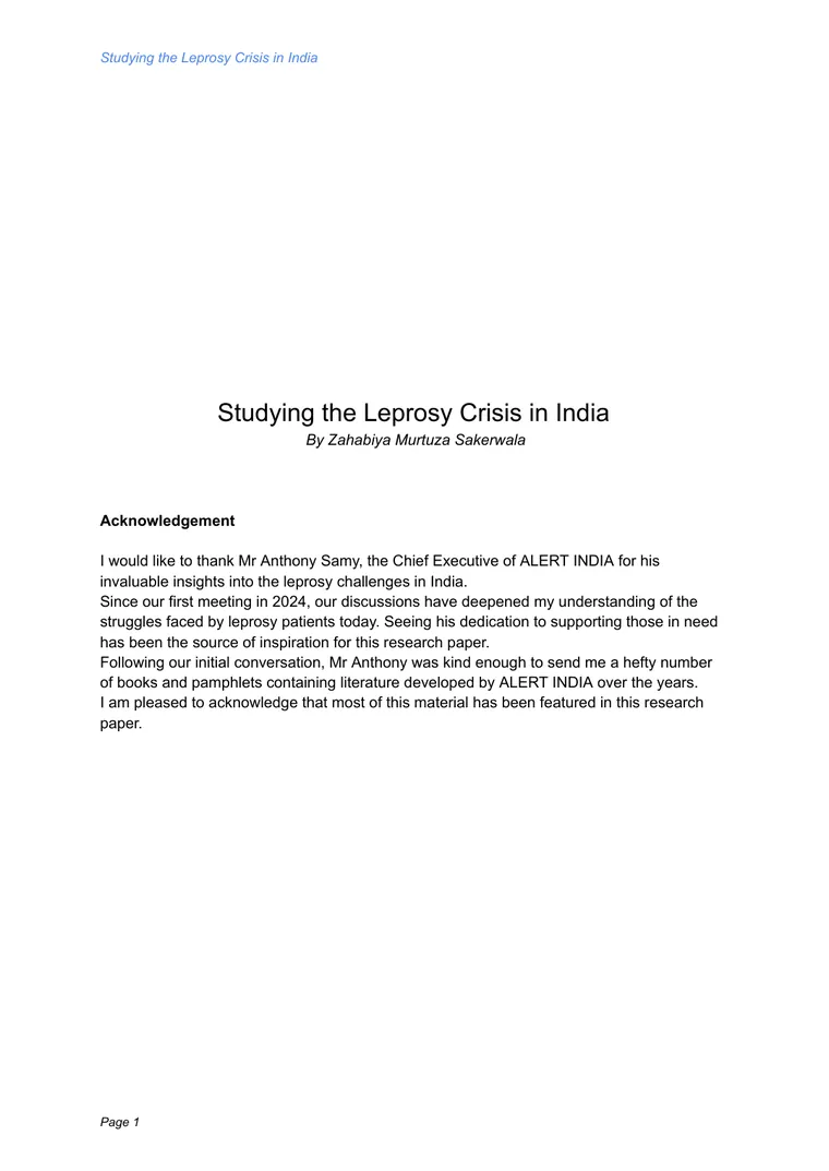 Studying the Leprosy Crisis in India, page 1 of 9