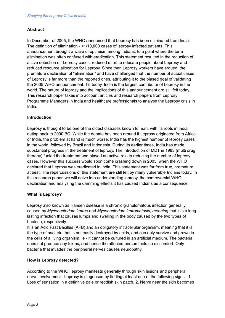 Studying the Leprosy Crisis in India, page 2 of 9